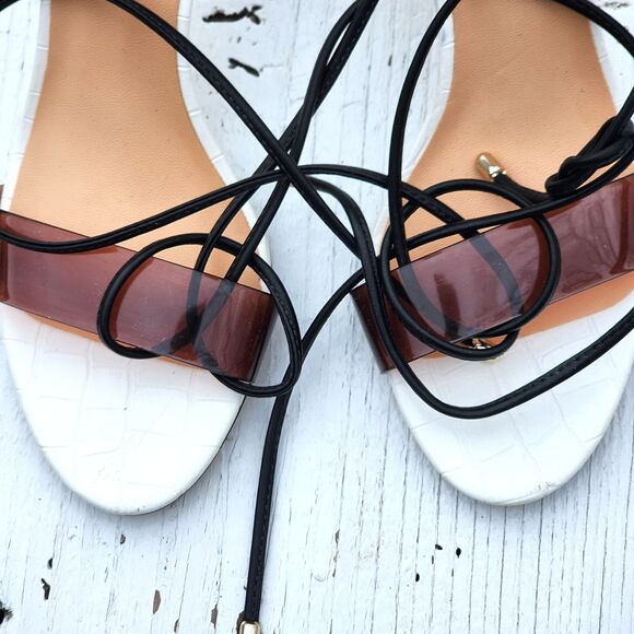 Dusano Women's White Brown Strappy Stiletto Snakeskin Heels Sz US 6 EU 36 - Picture 5 of 7